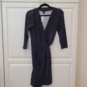 Navy geoprint wrap dress